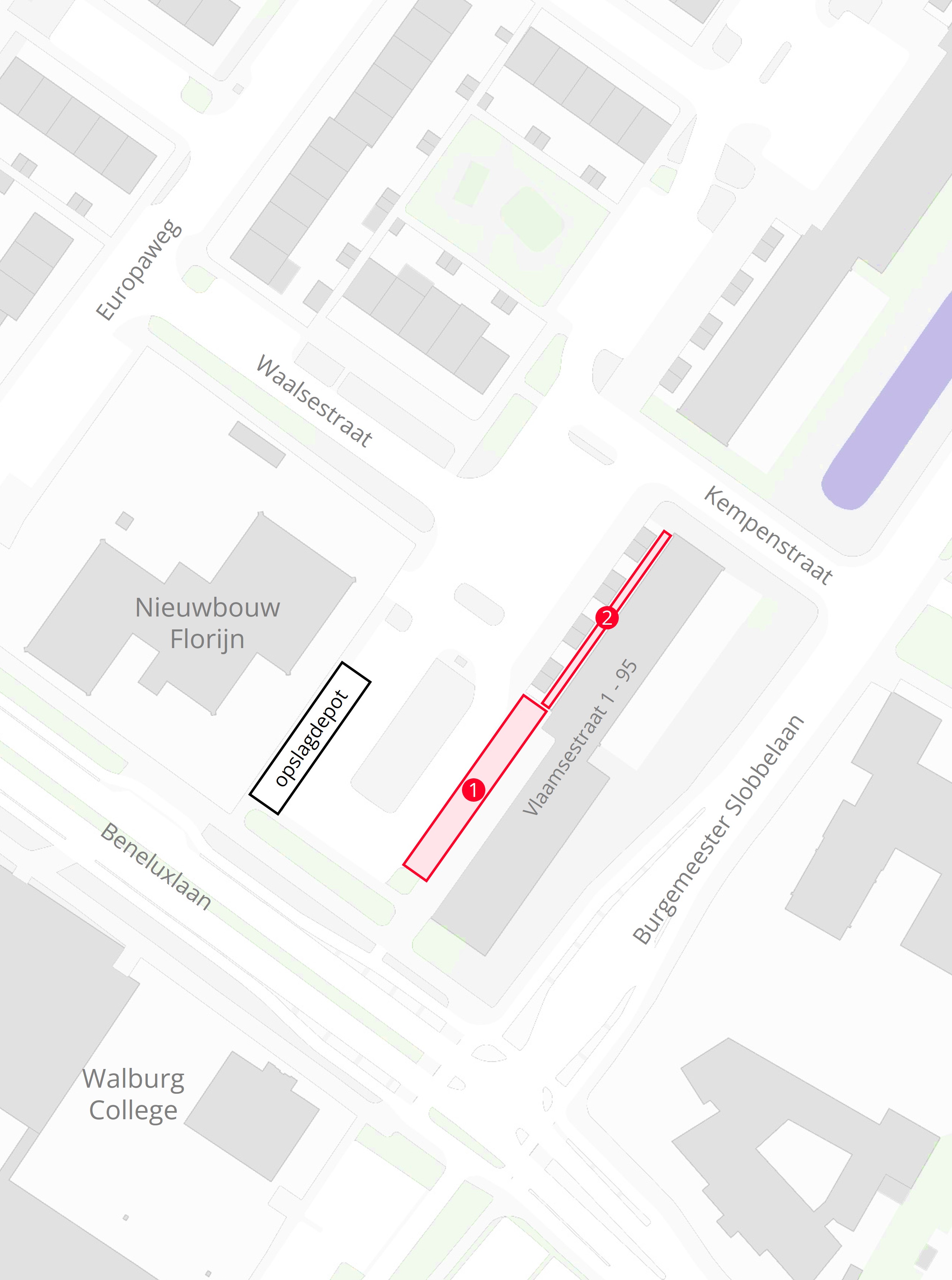 Plattegrond met daarop de locatie van de werkzaamheden in de Vlaamsestraat in Zwijndrecht.