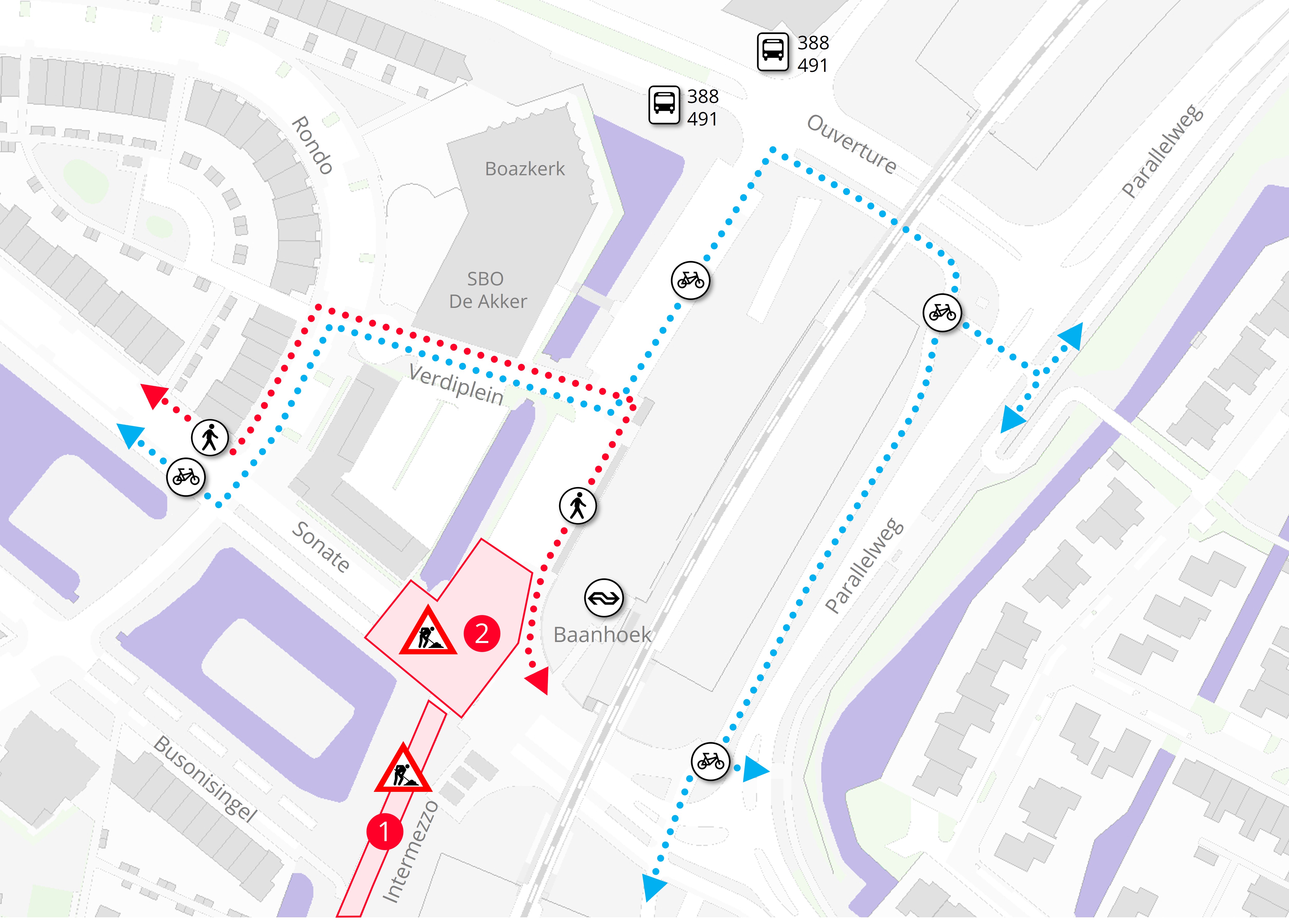 Plattegrond met daarop de locatie van de werkzaamheden in de Sonate in Sliedrecht.