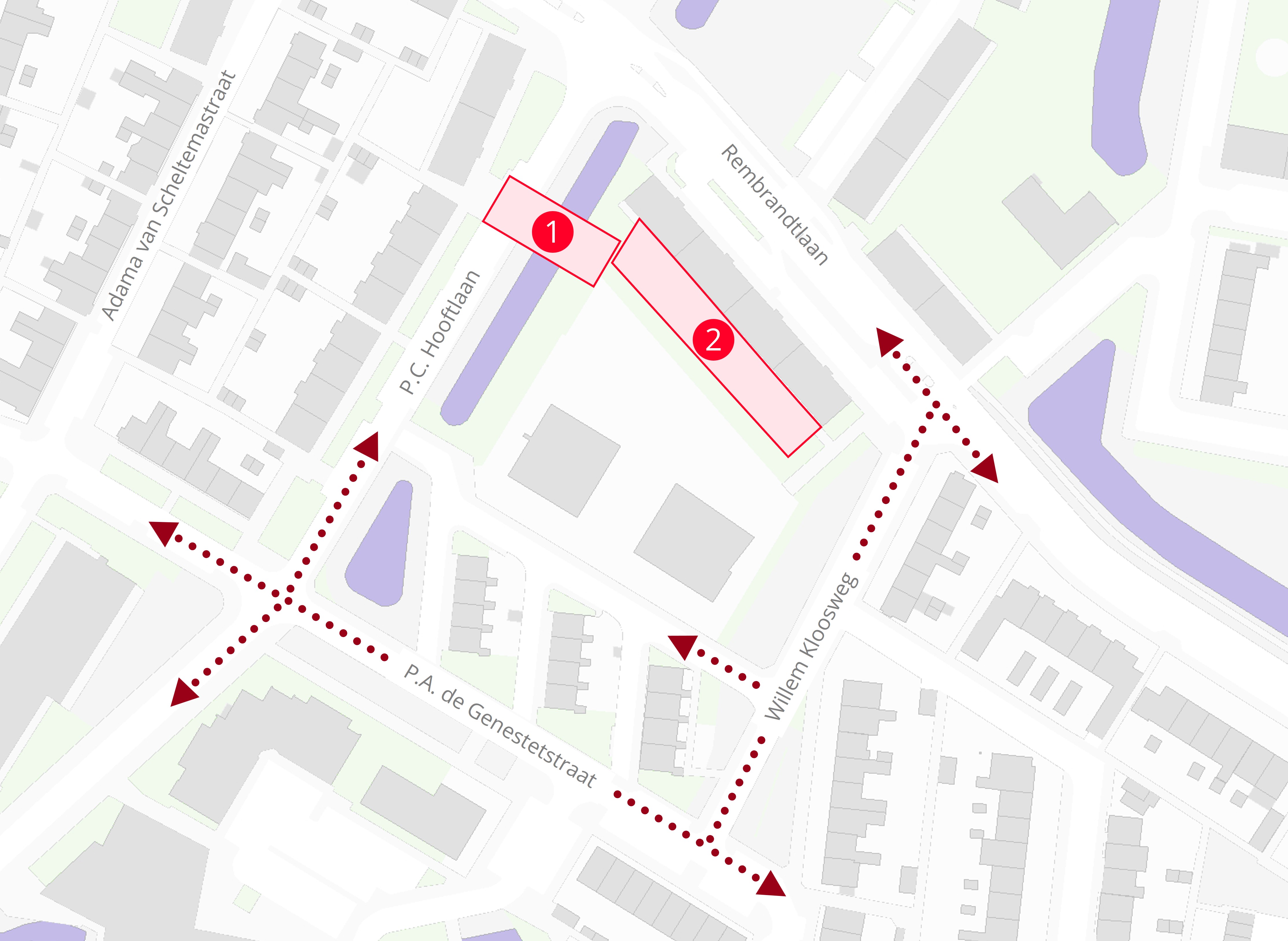 Plattegrond met daarop de locatie van de werkzaamheden in de P.C. Hooftlaan in Sliedrecht