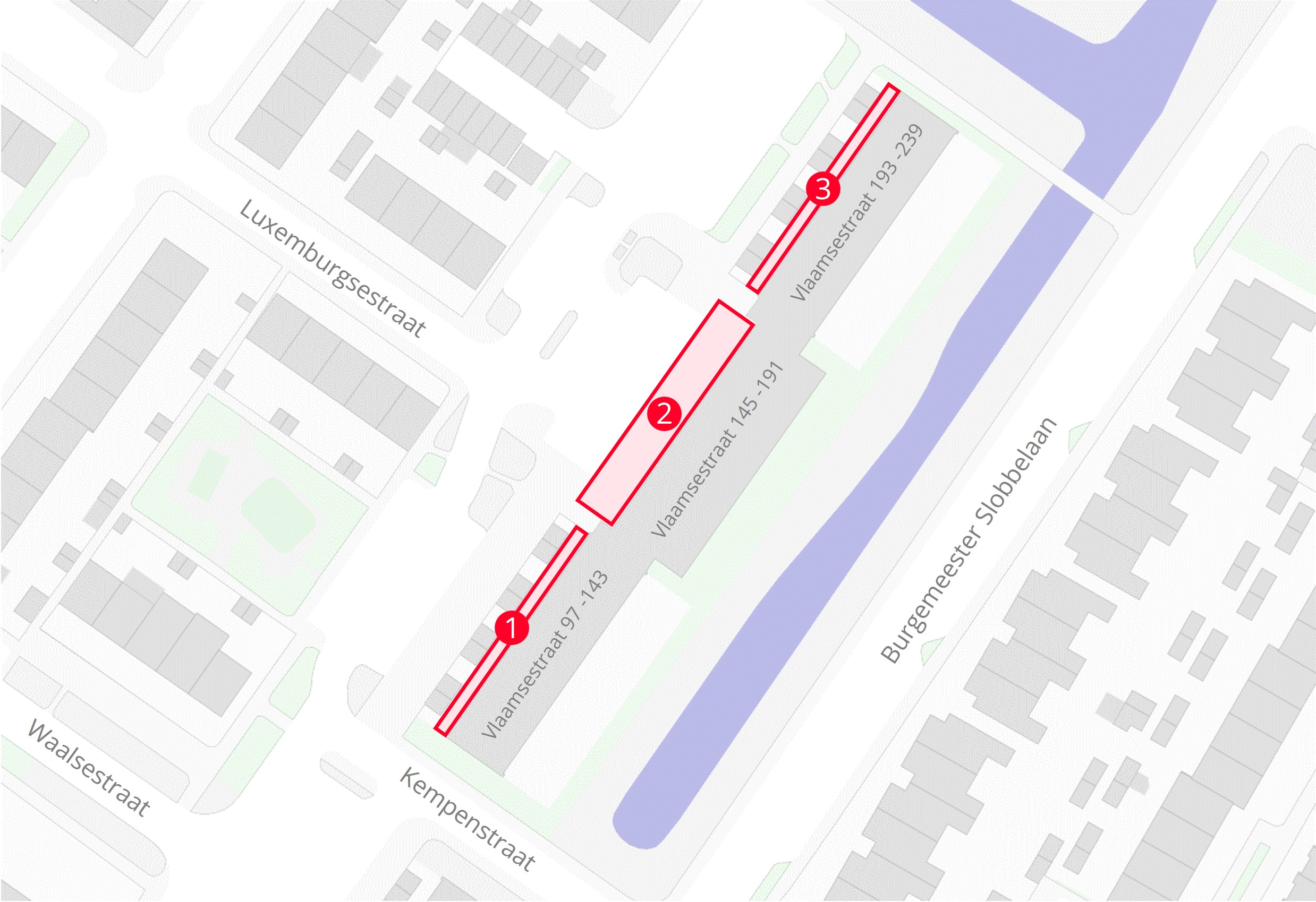 Plattegrond met daarop de locatie van de werkzaamheden in Vlaamsestraat in Zwijndrecht.