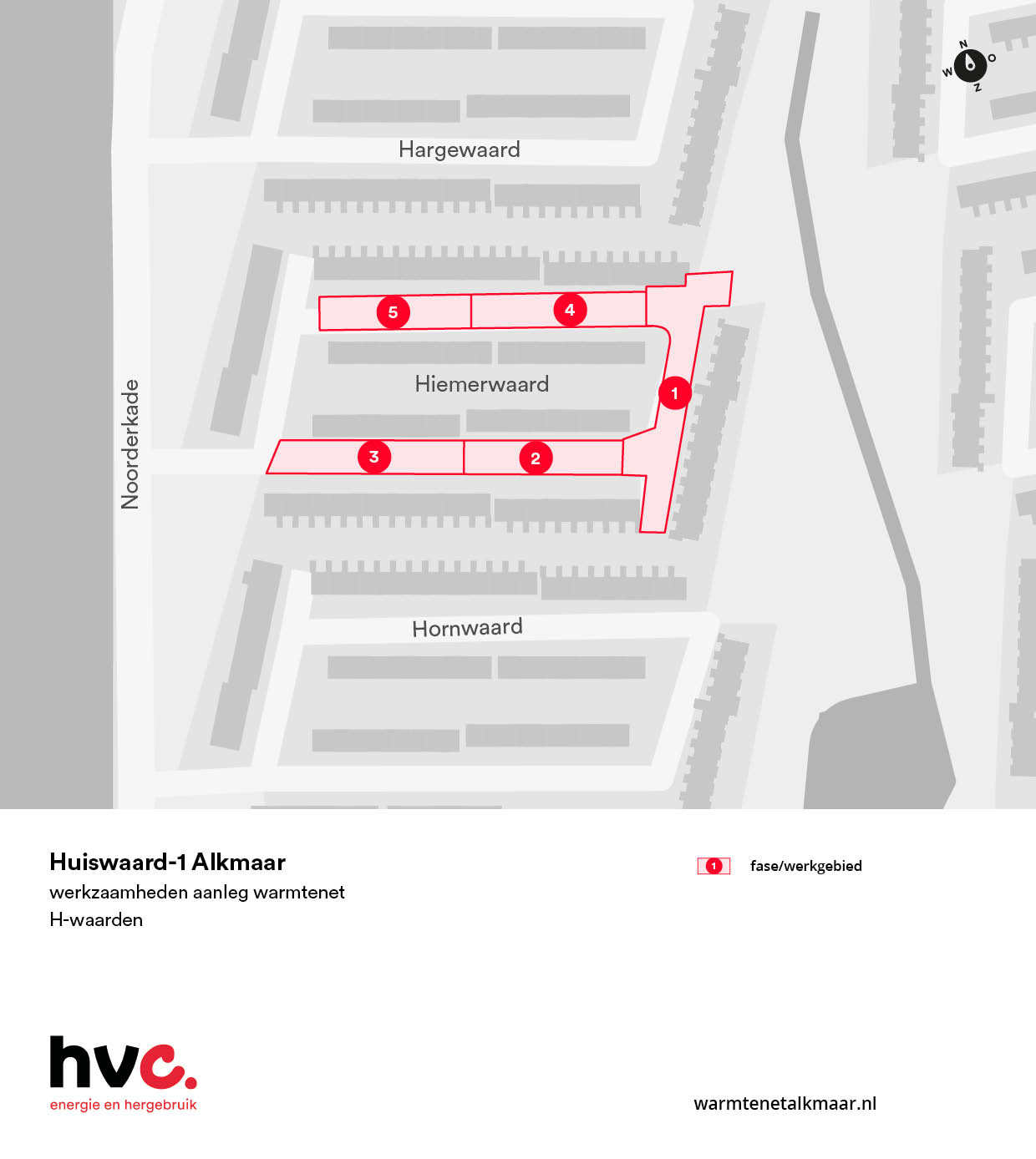 Plattegrond fases aanleg warmtenet Hiemerwaard Alkmaar