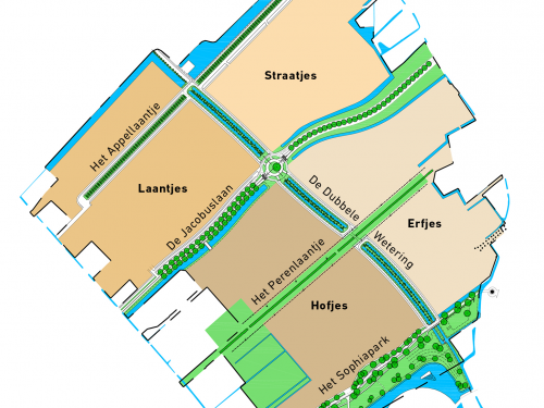 plattegrond met daarop de vier dorpskernen van het project Volgerlanden